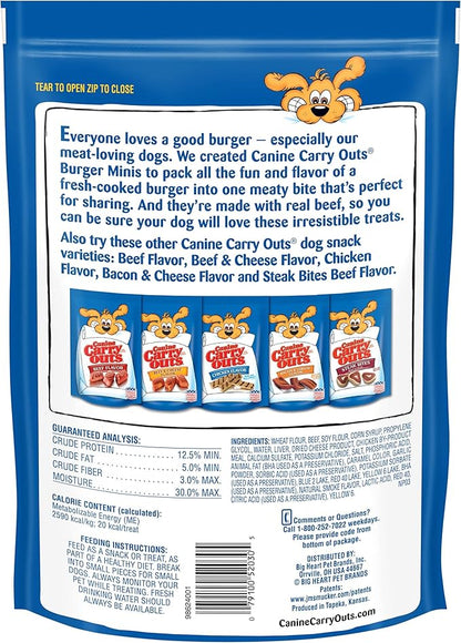 Canine Carry Outs Dog Treats, Burger Minis Beef Flavor, 22.5 Ounce (Pack of 6), Made with Real Beef