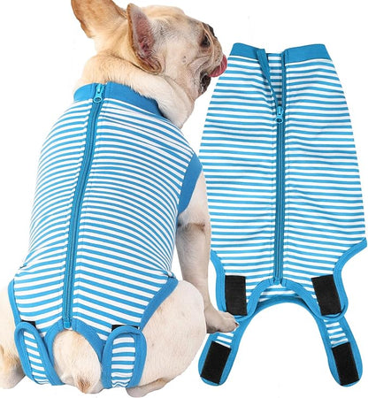 Dog Blue Recovery Suit for Large Female Spay,Male Dog Surgery Suit,Narrow Blue-White L