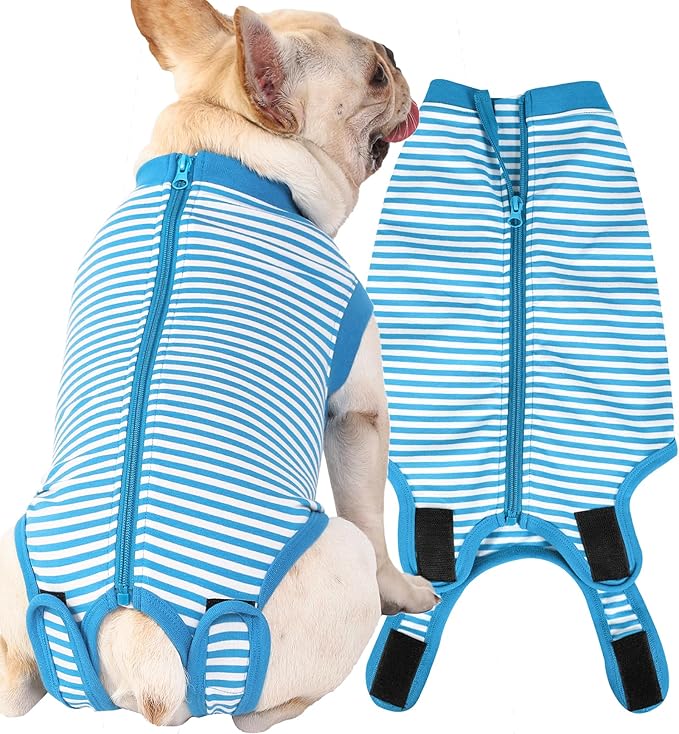 Dog Blue Recovery Suit for Large Female Spay,Male Dog Surgery Suit,Narrow Blue-White XL
