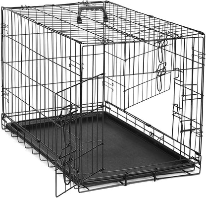 DUMOS Dog Crate, 36 Inch Medium Double Door Dog Cage with Plastic Leak-Proof Pan Tray, Folding Metal Wire Pet Kennel for Indoor, Outdoor, Travel, Black