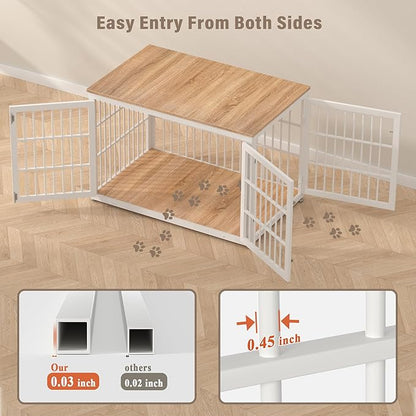 rehomerance 48 Inch Heavy Duty Dog Crate Furniture for Large Dogs, Decorative Pet House End Table, Extra Large Wooden Cage Kennel Furniture Indoor, Natural and White