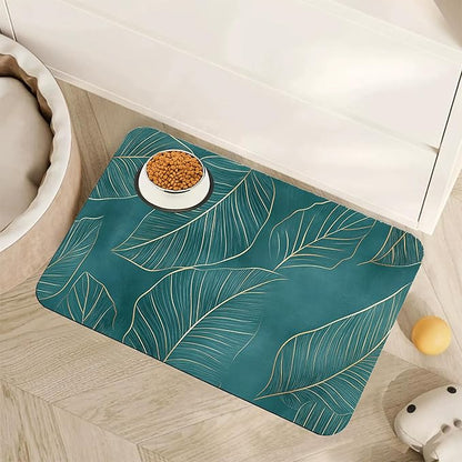 Tropical Palm Leaves Dog Food Mat for Floors,Absorbent Quick-Dry Pet Feeding Mat,Cat Dog Bowl Mats for Food and Water,Non-Slip Pet Accessories Supplies 12"x20"