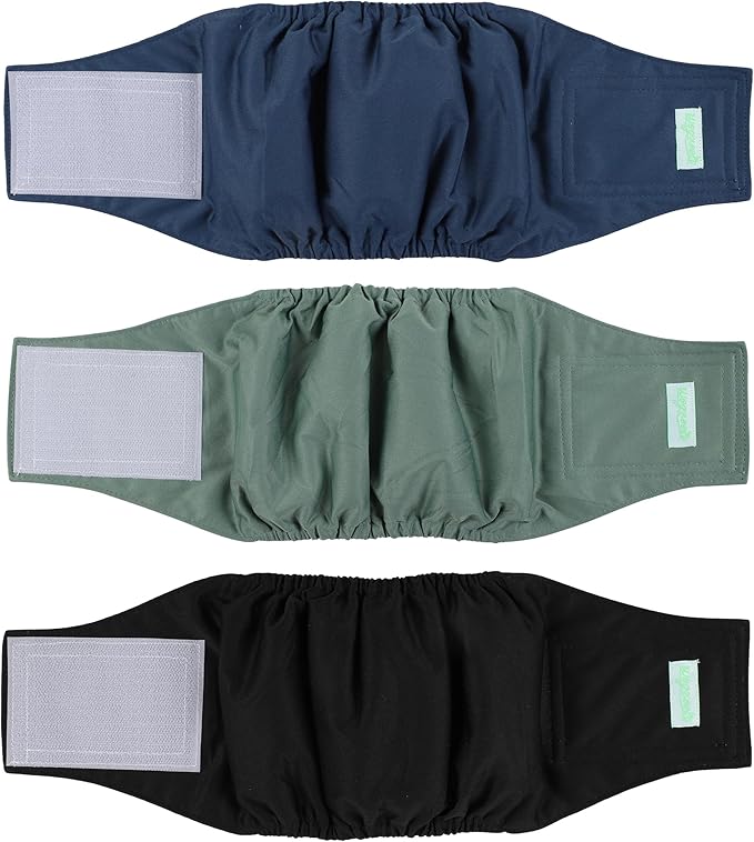 wegreeco Washable Male Dog Belly Band (Stylish Pattern)- Pack of 3 - Washable Male Dog Belly Wrap, Dog Diapers Male (Blue, Green, Black, Small)
