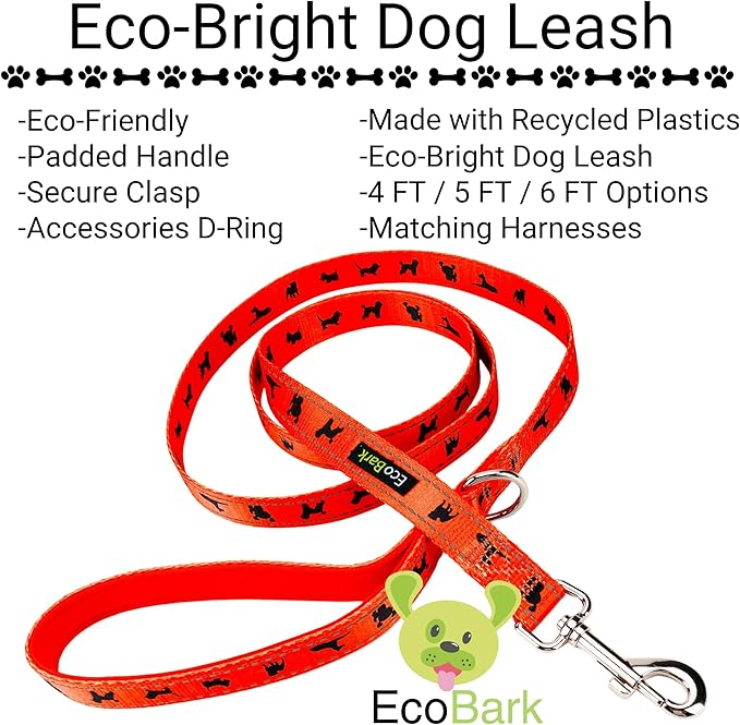 EcoBark Dog Leash - Soft & Reflective Dog Leashes with Padded Handle - Safe, Strong, & Durable for Small, Medium or Large Dogs (Orange Dog Leash)