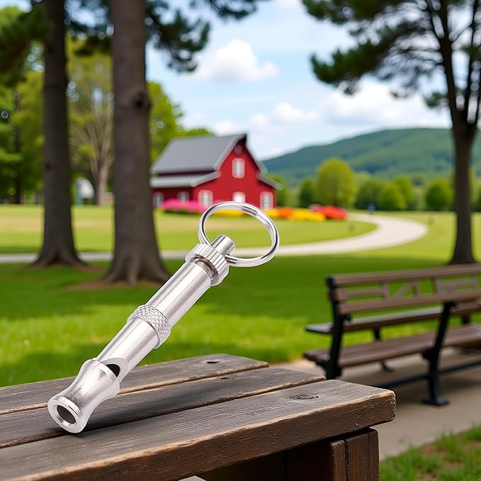 Silver Ultrasonic Dog Whistle - Adjustable Frequency Training Whistle for All Dog Sizes | Durable Stainless Steel Pet Behavior Aid with Portable Keychain Design