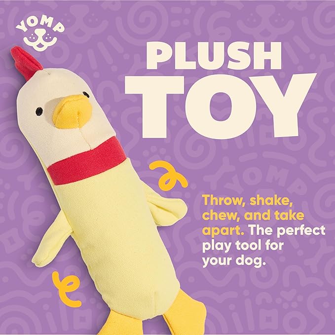 Yomp Chicken Dog Toy – Durable Stuffed, No Squeaker Dog Toys with Natural Canvas and Crinkle Paper – Interactive Stuffed Animal for Dogs (Clucky)