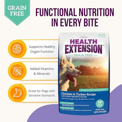 Health Extension Grain Free Chicken & Turkey Dry Dog Food - 30+ Superfoods and Probiotics for All Life Stages (4 lb)