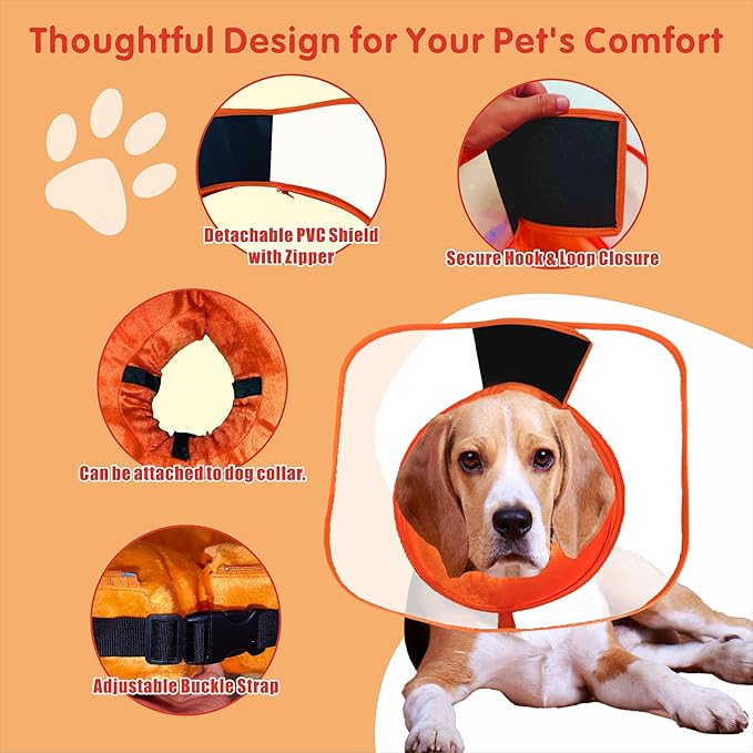 Inflatable Dog Cone with Transparent Shield, Protective Dog Donut Collar After Surgery Soft Donut Cone for Dogs, Orange, XL