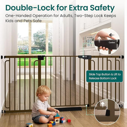 Cumbor 29.7-51.5" Baby Gate (Brown) & 36.6-69" Extra Wide Dog Gate (Brown) for Stairs, Doorways & Hallways