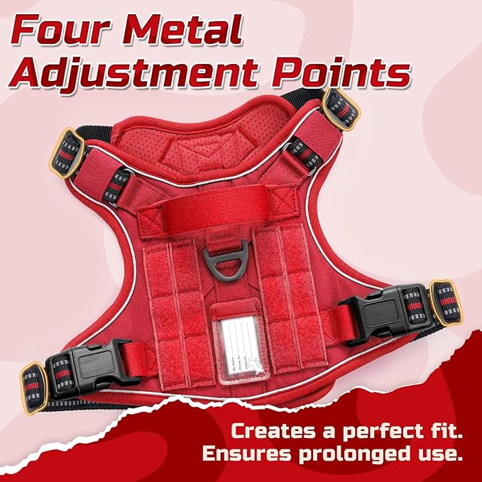 rabbitgoo Tactical Dog Harness for Small Dogs, No Pull Military Service Vest with Handle & Molle, Easy Control for Training Walking, Adjustable Reflective Straps, Red, S