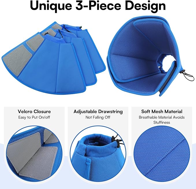 Queennmore Soft Dog Cone for Small Dogs,Adjustable Comfy Dog Cones Collar Alternative for Post-Surgery Wound Healing,Cone for Dogs to Stop Licking,Blue,S