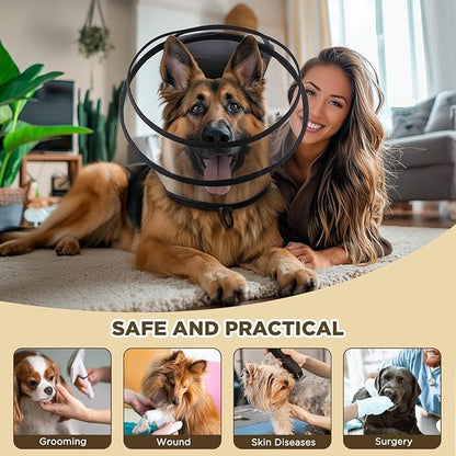 Dog Cone Collar for After Surgery,Transparent Dog Cones Alternative for Small Large Medium Size Dogs,Adjustable Depth Pet Recovery Collars,Elizabethan Collar for Dogs Stop Licking Wound(L)
