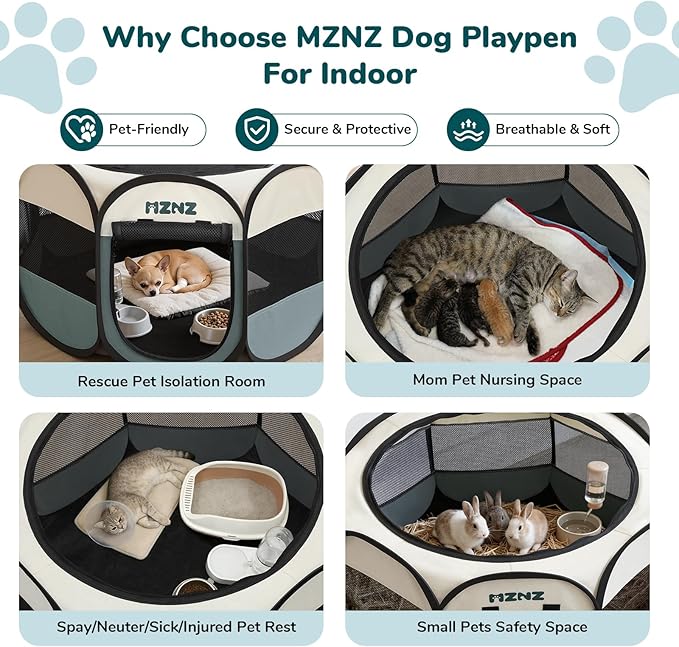 Dog Cat Playpen, Portable Small Animal Playpen Crate Indoor for Dogs Cats Rabbits, Foldable Guinea Pigs Bunny Cage Enclosure for Outdoor, Pop Up Dogs Cats Tent Kennel with Carrying Case, Grey