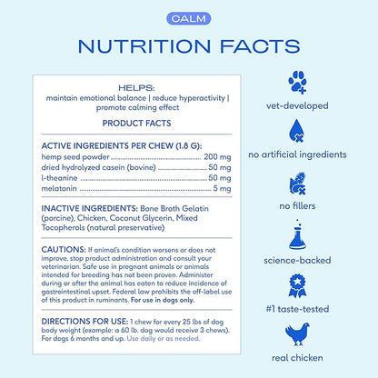 Native Pet Calming Chews for Dogs XL Breed - Promotes Calming Effect, Supports Emotional Balance & Reduces Hyperactivity - Hemp Seed, Melatonin for Dogs, L-Theanine & Casein - 30 Days Supply