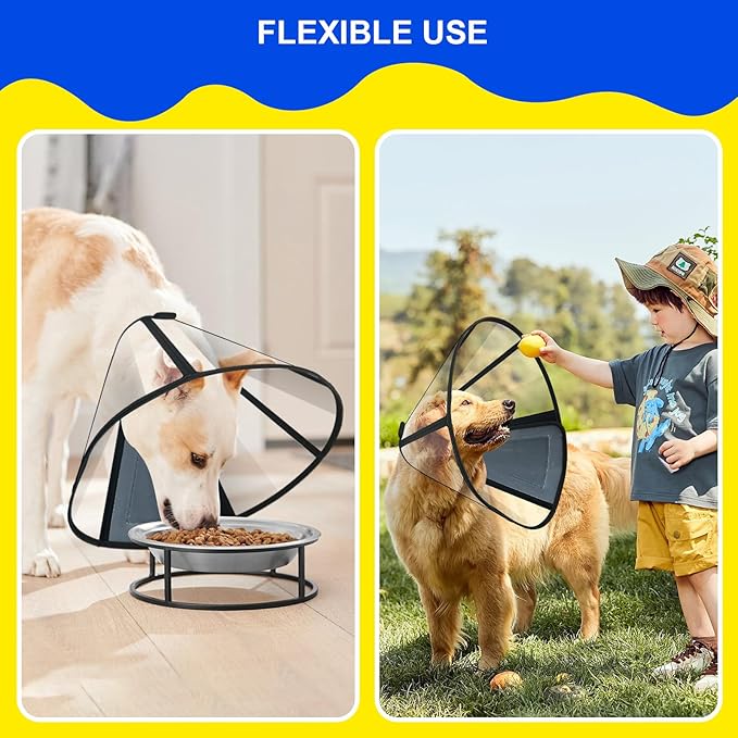 Lainergie Adjustable Soft Dog Cone Collar for After Surgery Recovery, Comfortable Pet Recovery Protective Collar for Medium Large Dogs, Elizabethan Dog Neck Collar (XXL, Black)