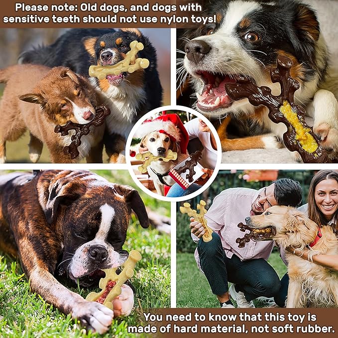 SIHRMIU 2 Pack Dog Chew Toys for Aggressive Chewers,Boredom and Stimulating Best Dog Toys for Medium/Large Breed,Tough Almost Indestructible Dog Bones for Teeth Cleaning and Training