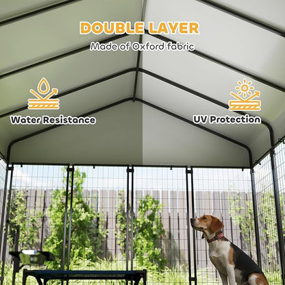 PawHut Outdoor Dog Kennel with Roof, 8' x 8' x 6' Heavy Duty Welded Wire Dog Playpen Enclosure with Escape-Proof Lock, UV-Resistant & Waterproof Cover, for Large Dogs, Chickens, Ducks, Silver