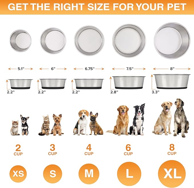 Neater Pet Brands Stainless Steel Dog Bowls with Non-Slip Rubber Bottom – Set of 2, 4 Cup (32 oz), Black - Heavy Duty Metal Dog Bowl, Dishwasher Safe, Food or Water Bowl, Ideal for Medium Dogs