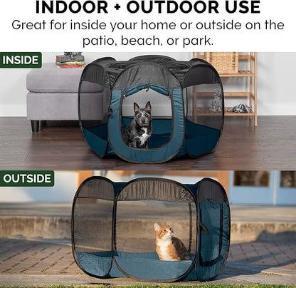 Furhaven Portable Dog Playpen Cat Tent, Pet playground,Kennel foldable indoor outdoor zippered puppy crate - Sailor Blue, Small