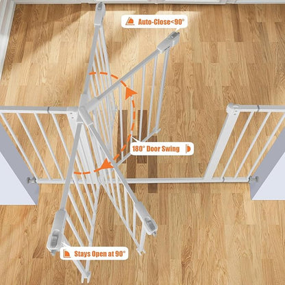 keny 36" Extra Tall Baby Gate for Stairs, 29"-42.5" Wide Auto Close Dog Gate, Pressure Mounted Easy Walk Through Pet Gate for Doorways, Durable Safety Stair Gate, White