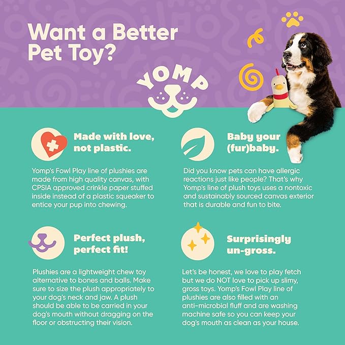 Yomp Penguin Dog Toy – Durable Stuffed, No Squeaker Dog Toys with Natural Canvas and Crinkle Paper – Interactive Stuffed Animal for Dogs (2-Pc Waddles Set)