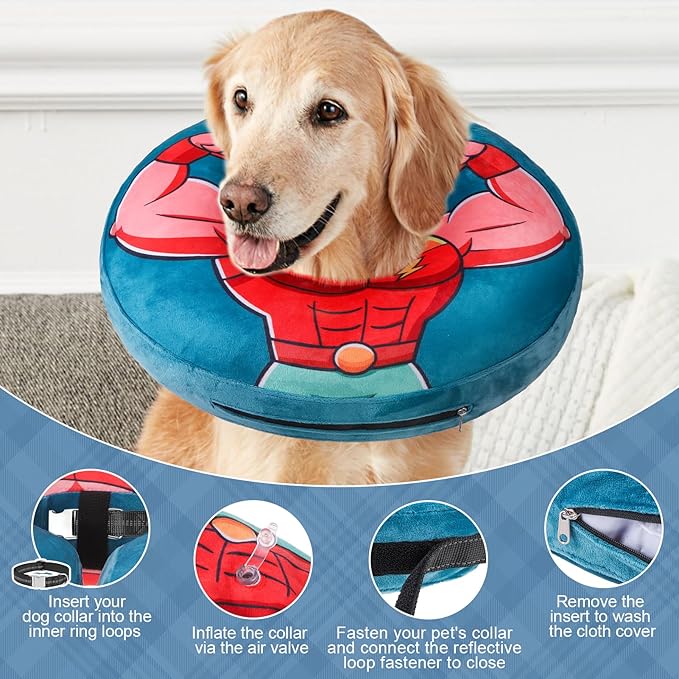 BEAUTYZOO Dog Cone Collar After Surgery for Large Medium Dogs, Soft Dog Cones Alternative to Stop Licking, Comfortable Inflatable Recovery Cones, Dogs Neck Donut Not Block Vision E-Collar, Blue M