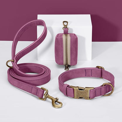 Didog Soft PU Leather Dog Collar, Stylish Quick Released Dog Collar for Large Dogs, Easy Clean Adjustable Pet Collar for Daily Walking, Purple, L Fit 16-22" Neck