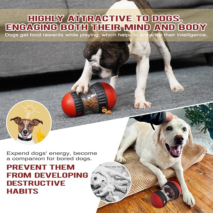 BSISUERM Dog Food Puzzle Toy Adjustable Treat Dispensing Food Dispenser Slow Feeder Bowls Puppy Enrichment Toy Ball Dog Interactive Chase Training Toys for Small Medium Large Dogs
