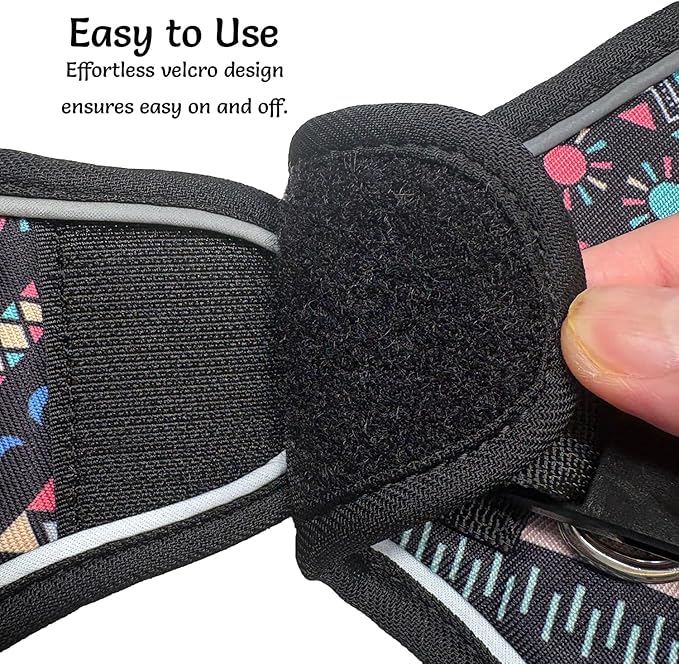 Mihqy Step in Dog Harness and Leash Set, Reflective Adjustable No Pull Dog Harness for Small Medium Dogs Puppy and Cats, Soft Padded Mesh Vest Harnesses for Girl and Boy Pets(Black Bohemia,L)