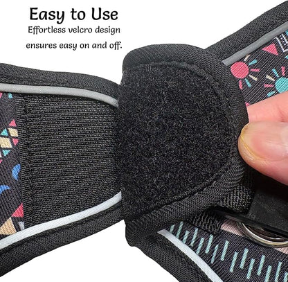 Mihqy Step in Dog Harness and Leash Set, Reflective Adjustable No Pull Dog Harness for Small Medium Dogs Puppy and Cats, Soft Padded Mesh Vest Harnesses for Girl and Boy Pets(Black Bohemia,L)