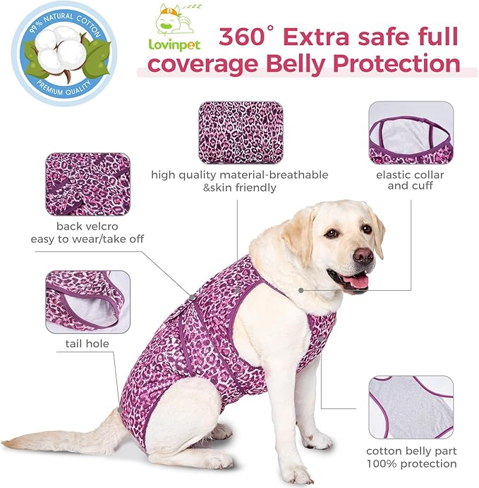 LovinPet Dog Recovery Suit for Large Medium Dogs - Professional Large Dog Recovery Suit,Post-Operative Vest E-Collar Alternative,Legs Without Coverage Design, Leopard Print Style, Pink,XXXL