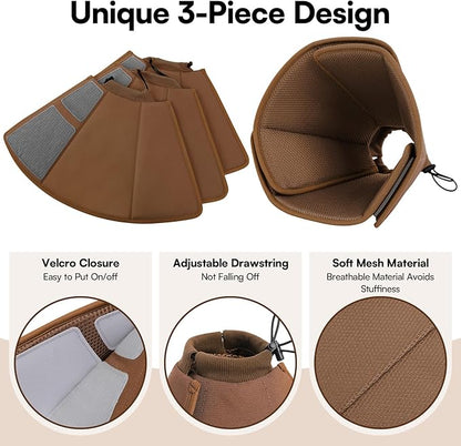 Queenmore Dog Cones for Large Dogs,Soft Dog Cone Stop Licking After Surgery, Adjustable Pet E-Collar Alternative for Wound Healing,Coffee,X-Large