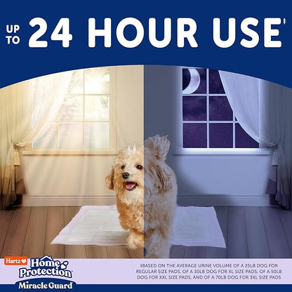 Hartz Miracle Guard Dog and Puppy Dog Pads Max Absorbency 24 Hour Use Odor Eliminating Lavender Scented No Leaks, Regular Size 50 Count