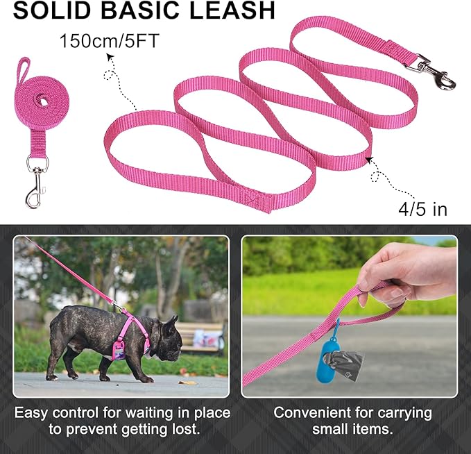 BEAUTYZOO Dog Harness Collar and Leash Set, No-Pull Step in Dog Harness for Large Dogs, Reflective No-Choke Puppy Vest Harness, Adjustable Soft Padded Pet Vest for French Bulldog, Dark Pink L