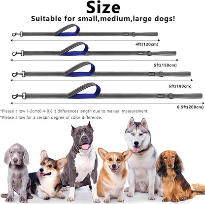 Dog Leash 5ft Long, Double Handle Dog Leash for Safety Control Training, Heavy Duty Dog Leads with Traffic Padded Handles, Reflective Leashes for Small Medium Large Dogs(5ft, Black Blue)