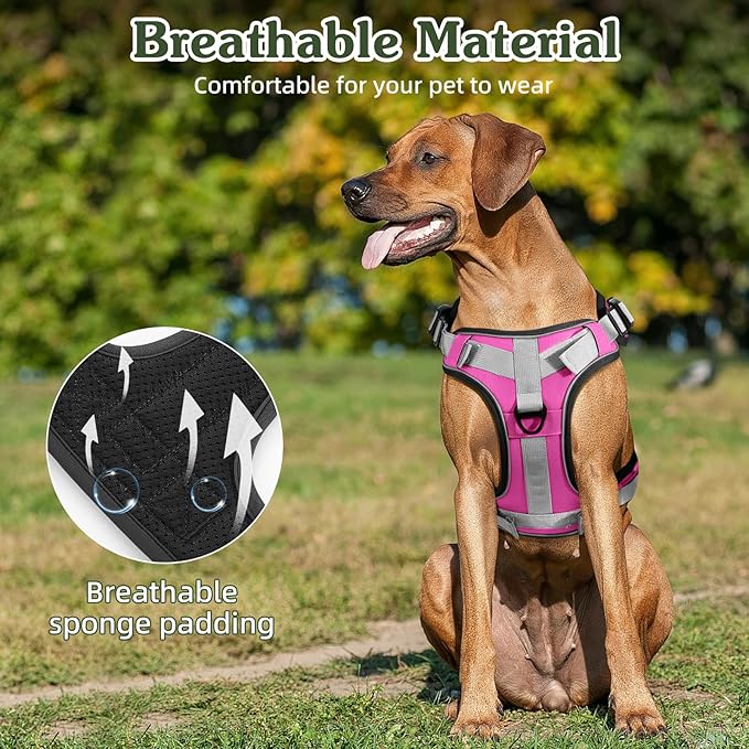 VavoPaw Heavy Duty Tactical Dog Harness for Large Dogs, No Pull Adjustable Pet Harness Reflective Service Training Easy Control Pet Vest Military K9 Working Dog Harnesses, Pink, XL