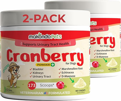 Cranberry for Dogs in Powder - Urinary Tract Health, Dog UTI, Bladder Support, Bladder Stones, Incontinence Support, Cranberry Supplement - Bacon Flavor (2-Pack, 200 Grams)