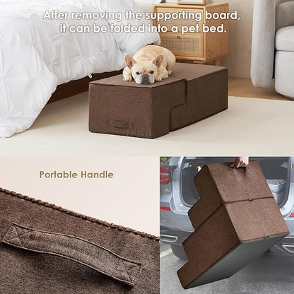 EHEYCIGA Dog Stairs for Bed 20" H, 4-Step Extra Wide Dog Steps for High Bed, Pet Steps for Small Dogs and Cats, Non-Slip Balanced Pet Ramp Indoor, Brown