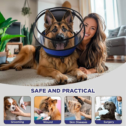 Soft Dog Cone for Dogs After Surgery,Transparent Breathable Dog Cone Collar for Small Large Medium Size Dog,Adjustable Depth Pet Recovery Collars,Elizabethan Collar for Dogs Stop Licking (Blue-XXL)