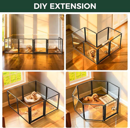 FXW AuraSpace Pro Acrylic Indoor Dog Playpen, Heavy-Duty with Metal Frame, 24" Height 8 Panels for Puppies & Small Dogs, Black│Patented