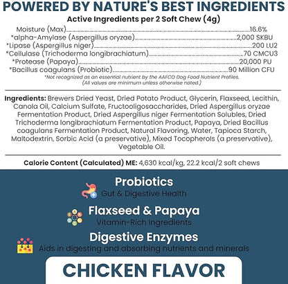 Probiotics for Dogs with Digestive Enzymes - 120 Soft Chews - Supports Healthy Digestive Tract, Helps Nutrient Absorption and Food Digestion - Probiotic & Prebiotic Dog Fiber and Gut Health Supplement