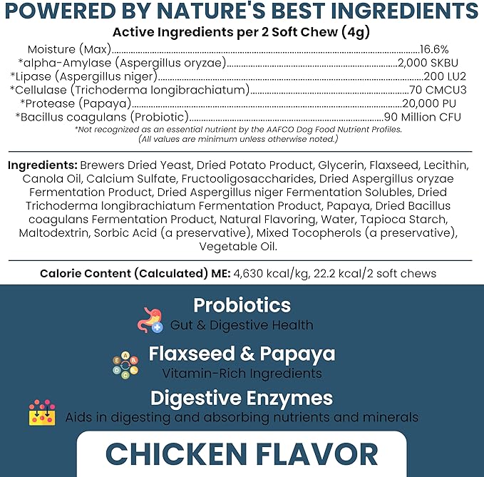 Digestive Enzymes with Probiotics for Dogs - 240 Soft Chews - Supports Healthy Digestive Tract, Helps Nutrient Absorption and Food Digestion - Dog Fiber and Gut Health Supplement (2 Packs of 120)