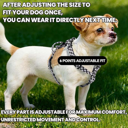 Roses&Poetry Dog Harness for Large Dogs, 6 Point Adjustable Fit No Pull Harness with Handle for Control and Easy Walking, Reflective Pet Halter Harnesses（Blackwhite-L）