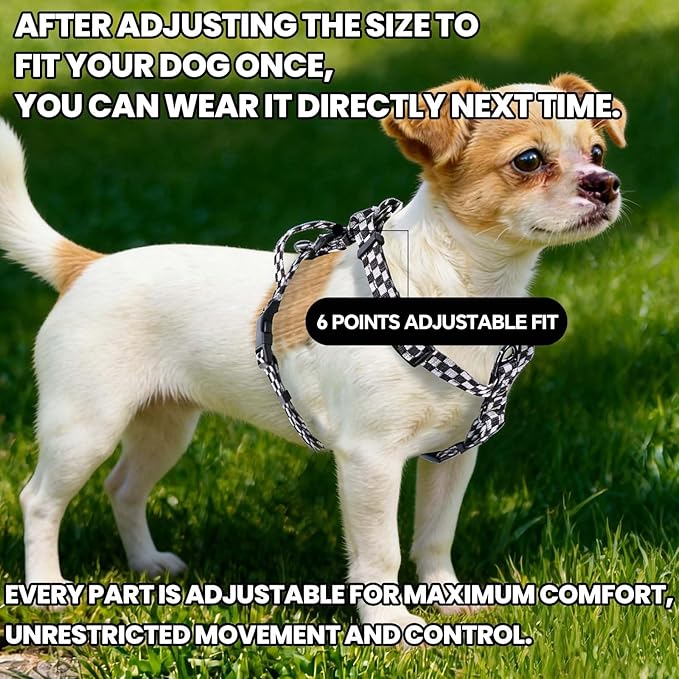Roses&Poetry Dog Harness Small Sized Dog, 6 Point Adjustable Fit No Pull Harness with Handle for Control and Easy Walking, Reflective Pet Halter Harnesses（Blackwhite-S）