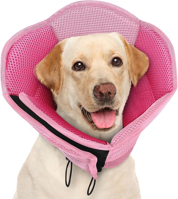 AOFITEE Dog Cone - Soft Cone for Dogs After Surgery, Comfy Cones for Large Dogs to Stop Licking, Adjustable Soft Dog Cone Collar, Elizabethan Pet E-Collar for Wound Healing, Pink Large