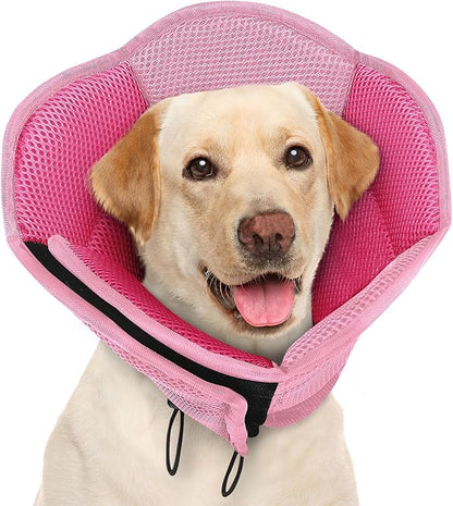AOFITEE Dog Cone - Soft Cone for Dogs After Surgery, Comfy Cones for Large Dogs to Stop Licking, Adjustable Soft Dog Cone Collar, Elizabethan Pet E-Collar for Wound Healing, Pink Large