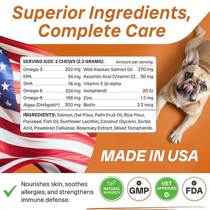 PawfectCHEW Fish Oil Omega 3 for Dogs - Allergy Relief - Joint Health - Itch Relief, Shedding - Skin and Coat Supplement - Alaskan Salmon Oil Chews - Omega 3 6 9 - EPA & DHA Fatty Acids