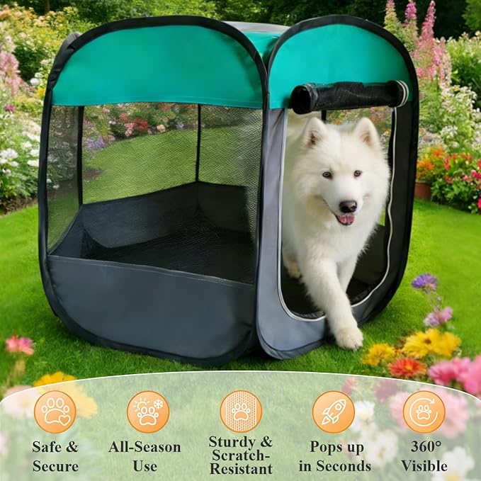 Dog Cat Playpen, Pet Playpen Indoor for Dog Crate Tent Cage Outdoor Foldable Dog Enclosure, Green Small