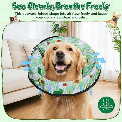 Soft Dog Cone Collar After Surgery: Foldable Long Comfortable Comfy Fabric Recovery Shame Elizabethan Stop Licking Small Medium Large Dogs (Green, 2XL)