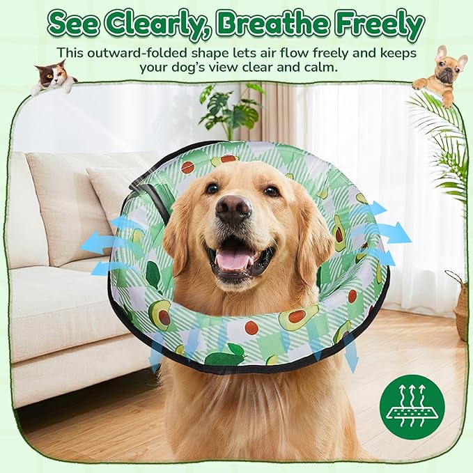 Soft Dog Cone Collar After Surgery: Foldable Long Comfortable Comfy Fabric Recovery Shame Elizabethan Stop Licking Small Medium Large Dogs (Green, L)